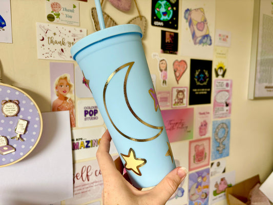 Blue Pastel Moon and Stars 550ml Cold Cup