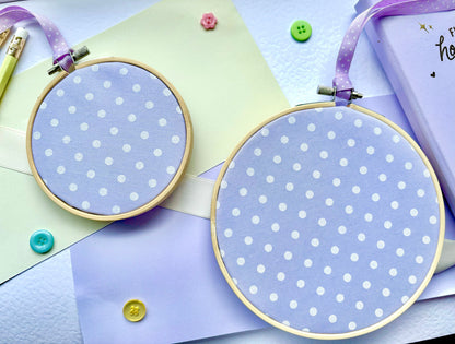 Lilac Polka Dot Enamel Pin Display Hoop (Choice of 4" or 6" Hoop)