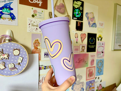 Lilac Pastel Hearts 550ml Cold Cup