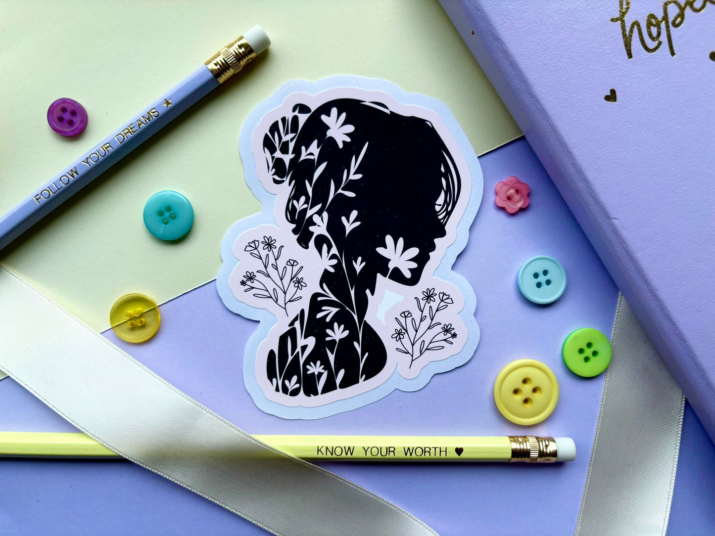 Feminine Floral Die-Cut Sticker