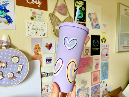 Lilac Pastel Hearts 550ml Cold Cup