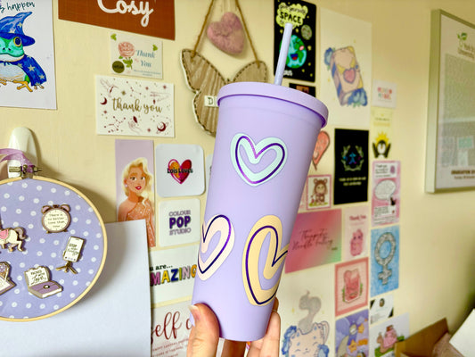 Lilac Pastel Hearts 550ml Cold Cup