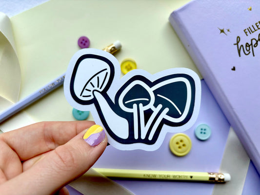 Monochrome Trio of Mushrooms Die-Cut Sticker