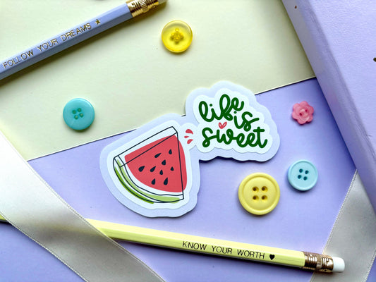 ‘Life Is Sweet’ Watermelon Die-Cut Sticker