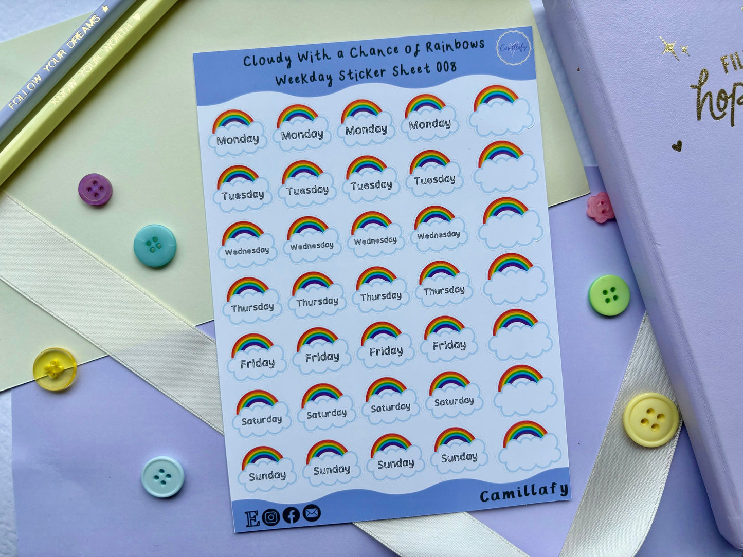 Cloudy With a Chance of Rainbows Weekly Sticker Sheet