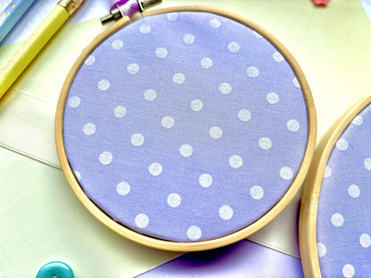 Lilac Polka Dot Enamel Pin Display Hoop (Choice of 4" or 6" Hoop)