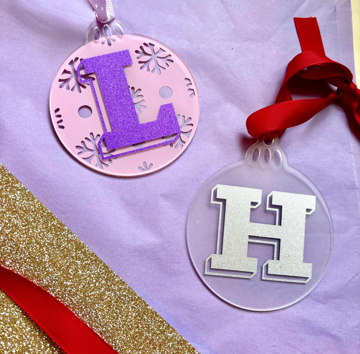 Personalised Acrylic Hanging Decoration with Glitter Initial