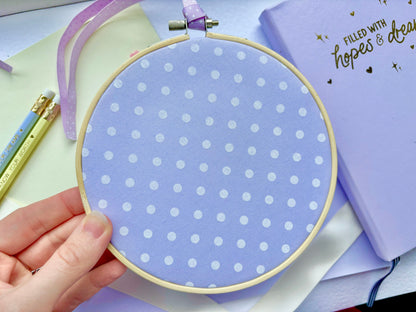 Lilac Polka Dot Enamel Pin Display Hoop (Choice of 4" or 6" Hoop)
