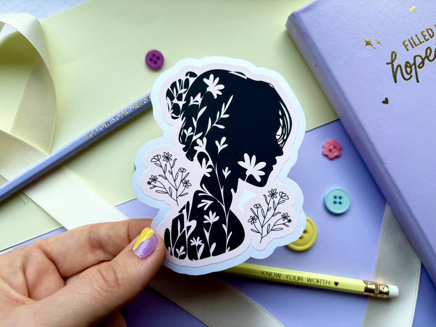 Feminine Floral Die-Cut Sticker