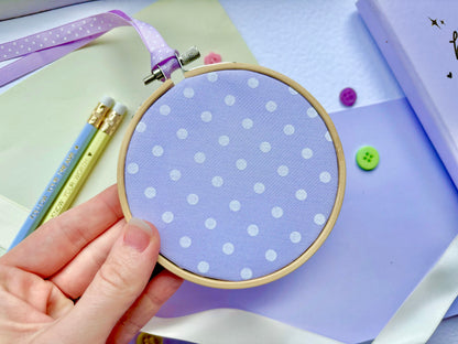 Lilac Polka Dot Enamel Pin Display Hoop (Choice of 4" or 6" Hoop)